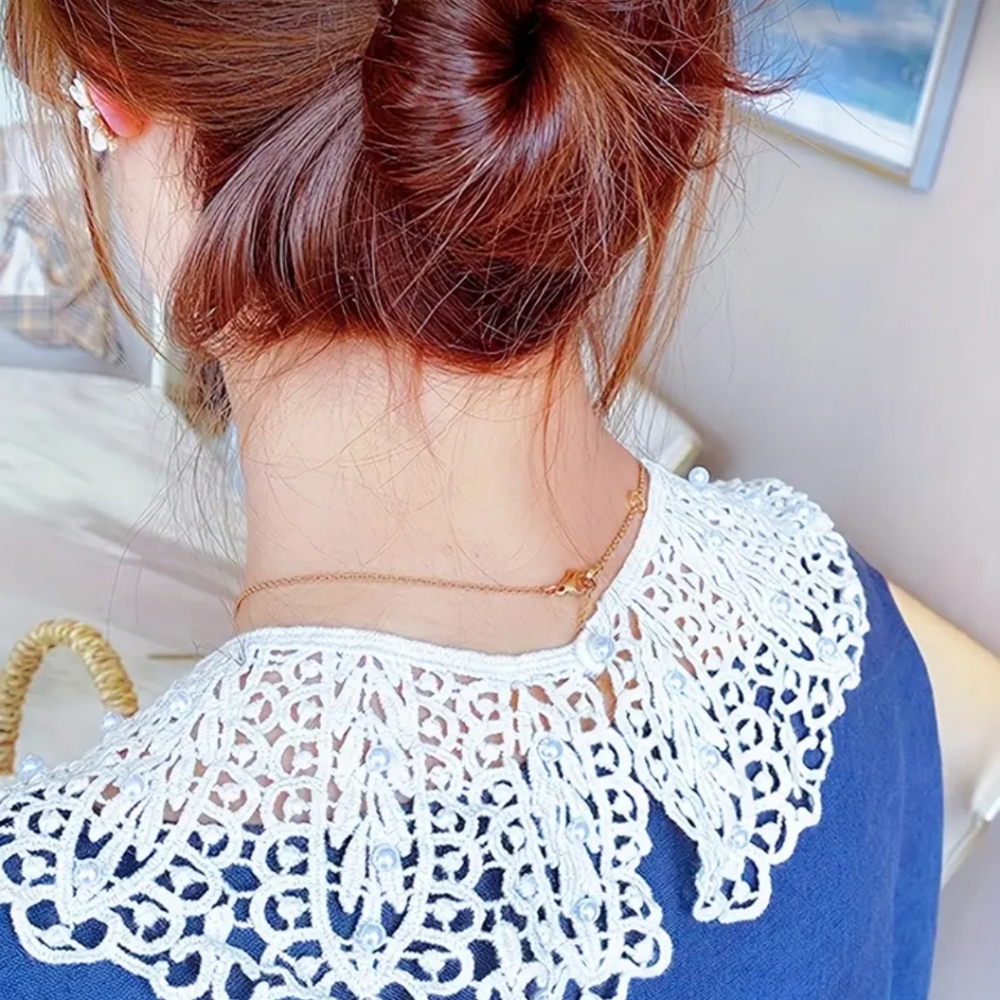 NWT Boho Elegant Lace Collar Pearl Details in White Dainty Retro - Picture 5 of 16